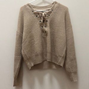 H&M Tan Lace Up Sweater